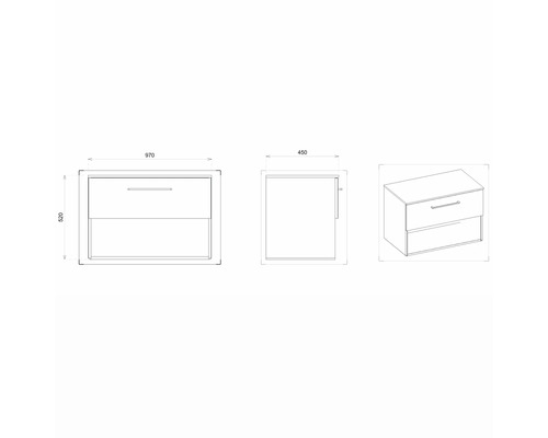 Nákres skrinky pod umývadlo s rozmermi