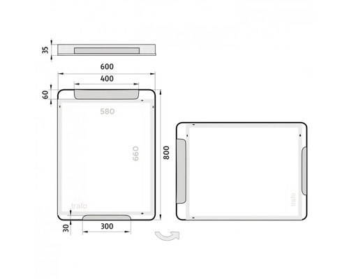 Technický výkres zrkadla s rozmermi