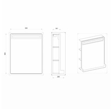 LED zrkadlo do kúpeľne s osvetlením Devo Sonus 2.0 s poličkou 55,5 x 94 cm IP 44 sivá/čierna SO2-LU55x94x27-F91