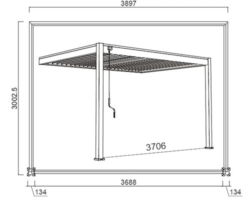 Obrázok pergoly s rozmermi.