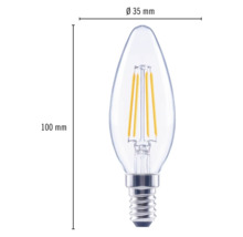 LED žiarovka v tvare kvapky s päticou E14, rozmery 100 mm x 35 mm