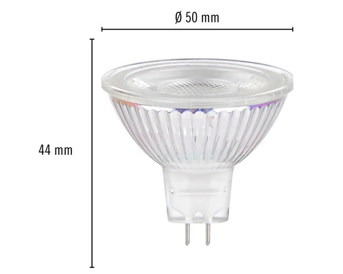 Žiarovka MR16 s priemerom 50 mm a výškou 44 mm