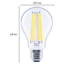 LED žiarovka s rozmermi 118 mm výška a 67 mm priemer
