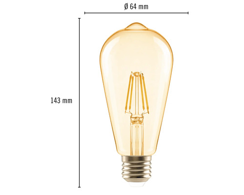 Dekoratívna LED žiarovka v štýle Edison s rozmermi 64 mm v priemere a 143 mm na výšku