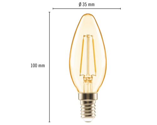 Rozmery LED žiarovky kvapkovitého tvaru so závitom E14, výška 100 mm a priemer 35 mm