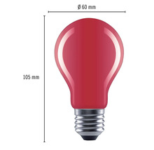 Červená žiarovka s rozmermi 60 mm v priemere a 105 mm na výšku