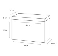 Nákres truhly s rozmermi 60 cm dĺžka, 38 cm šírka a 45 cm výška