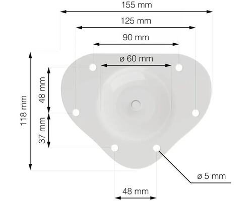 Technický nákres montážnej dosky s rozmermi
