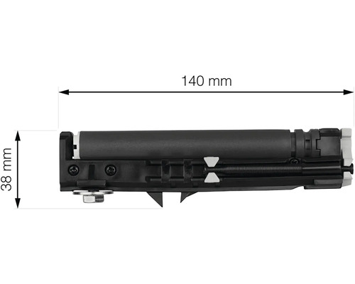 Zámok posuvných dverí s rozmermi 140 mm dĺžka a 38 mm výška