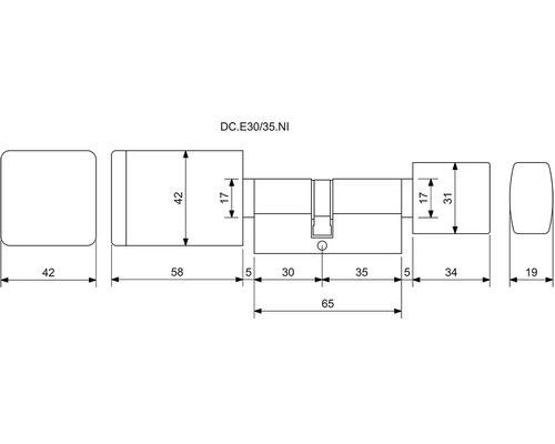 Technický výkres dverového valca s rozmermi