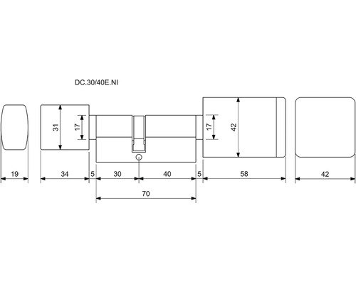Technický nákres dverového valca s rozmermi