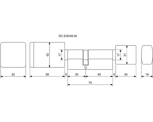 Technický nákres dverového valca s rozmermi