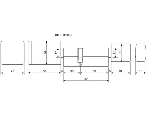Technický výkres vložky zámku s rozmermi