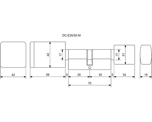Technický výkres dverového valca s rozmermi