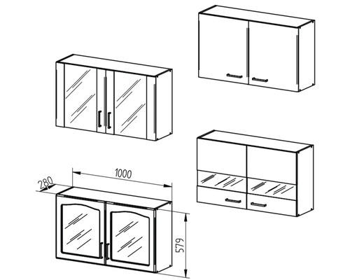 Nákres niekoľkých závesných skriniek do kúpeľní.