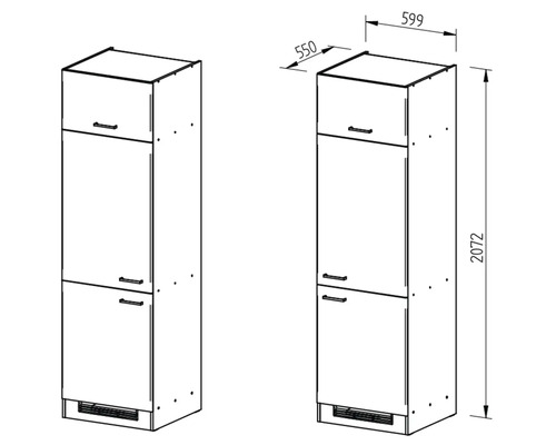 Výkres dvoch vysokých skríň s rozmermi