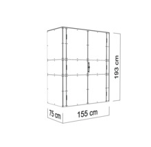 Obrázok skrine s rozmermi 193 cm výška, 155 cm šírka a 75 cm hĺbka.