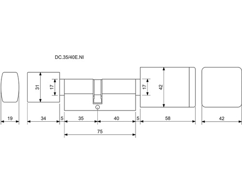Technický nákres dverového valca s rozmermi