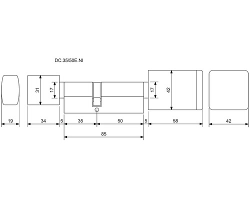 Technický nákres dverového valca s rozmermi