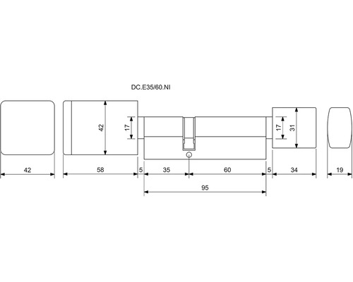 Technický výkres dverového valca s rozmermi