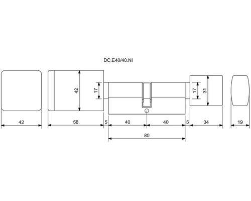 Nákres dvojitého cylindrického zámku s rozmermi
