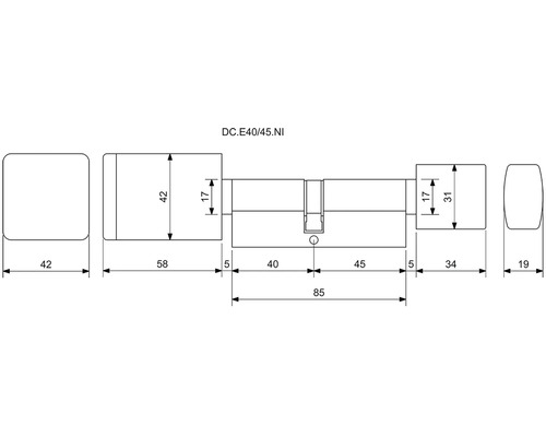 Technický nákres dverového valca s rozmermi