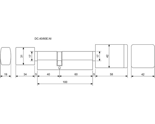 Technický nákres dverového valca s rozmermi