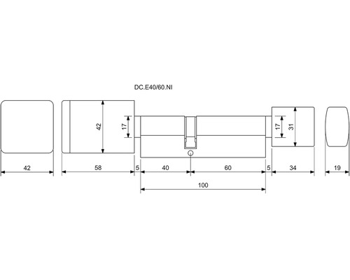Technický nákres dvojitého valca s rozmermi