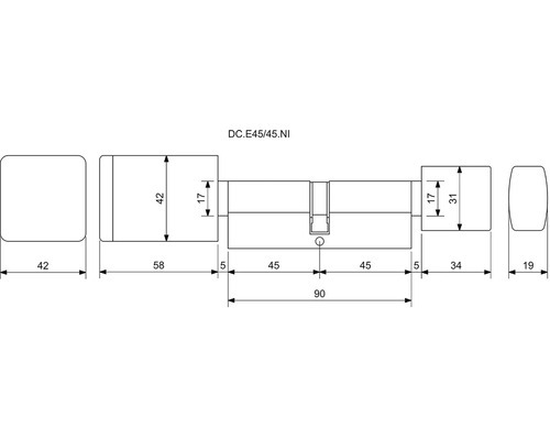 Technický nákres vložky zámku s rozmermi