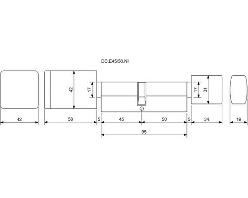 Technický nákres dverového valca s rozmermi