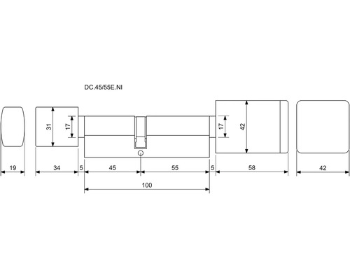Technický nákres dverového valca s rozmermi