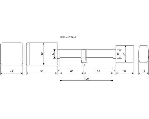 Technický nákres dverového valca s rozmermi.