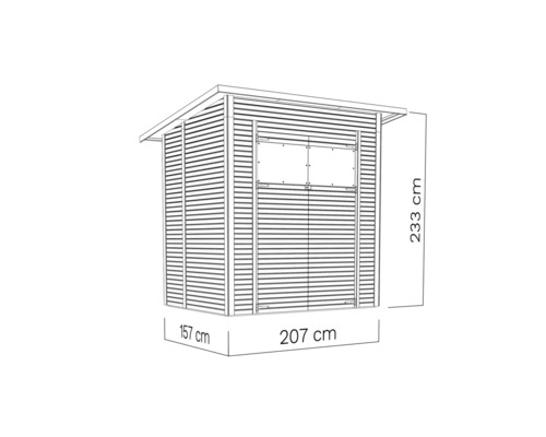 Obrázok záhradného domčeka s rozmermi 157 krát 207 krát 233 centimetrov
