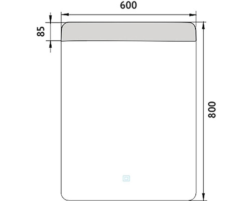 Technický výkres zrkadla s rozmermi 600 x 800 mm