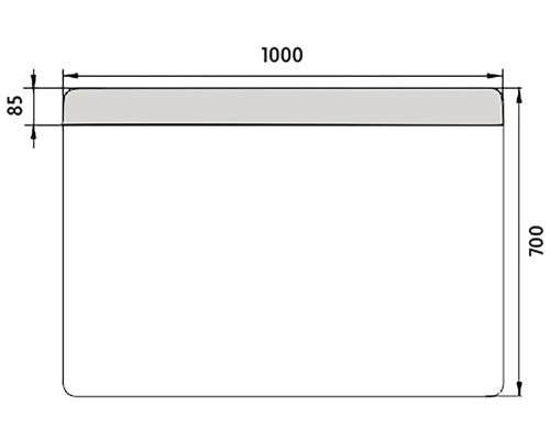 Technický nákres objektu s rozmermi 1000 x 700 x 85 milimetrov
