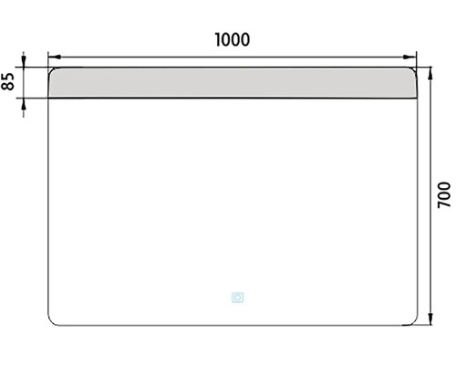 Technický nákres zrkadla s rozmermi 1000 x 700 mm
