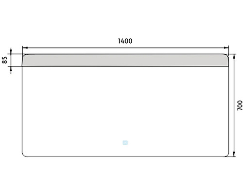 Technický nákres sprchovej steny s rozmermi 1400 x 700 x 85 milimetrov.