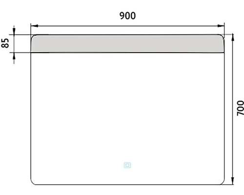 Technický nákres zrkadla s rozmermi 900 x 700 milimetrov