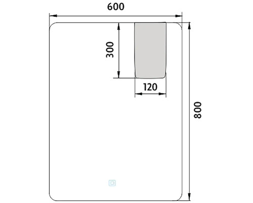 Technický nákres zrkadla s rozmermi 600 krát 800 milimetrov