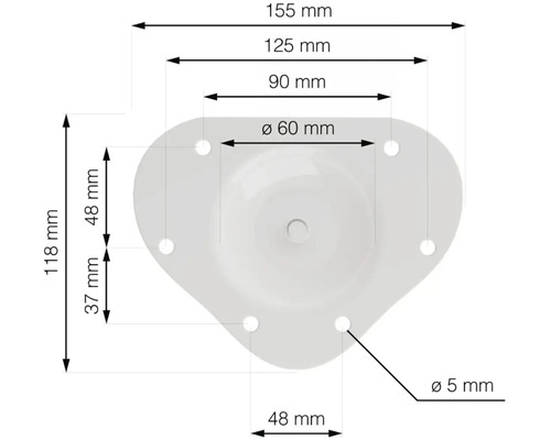 Technický nákres upevňovacej dosky nábytku s rozmermi