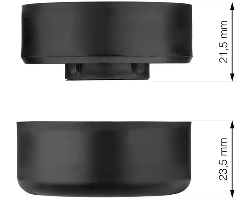 Čierne nožičky spotrebičov s rozmermi 21,5 mm a 23,5 mm.