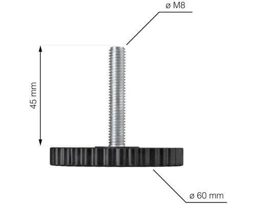 Nastaviteľná noha so závitom M8 a priemerom 60 mm