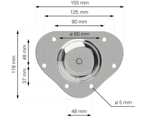 Technický výkres nábytkovej úchytky s rozmermi