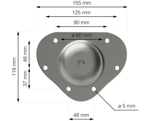 Technický nákres upevňovacej dosky nohy nábytku s rozmermi