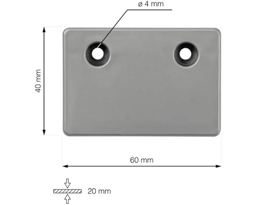 Technický nákres obdĺžnikovej dosky s dvoma otvormi a rozmermi