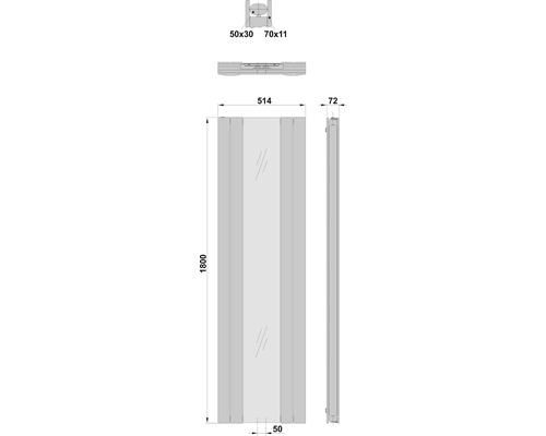 Technický nákres zrkadla s rozmermi.