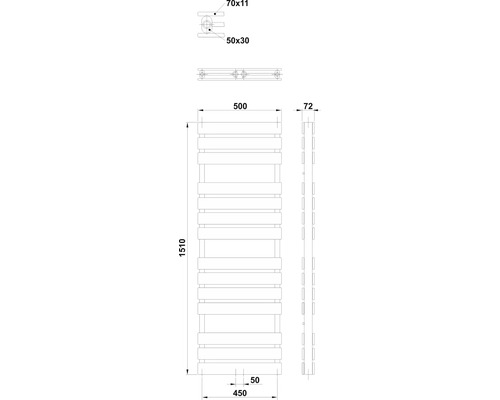 Technický nákres radiátora s rozmermi