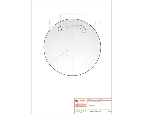 Technický nákres okrúhleho zrkadla s rozmermi