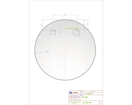 Technický výkres okrúhleho zrkadla s rozmermi