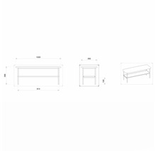 Nákres stola s rozmermi 1000 x 350 x 396 mm